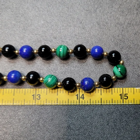 Natural Gemstone NecklaceLapis, Malachite & Onyx30”